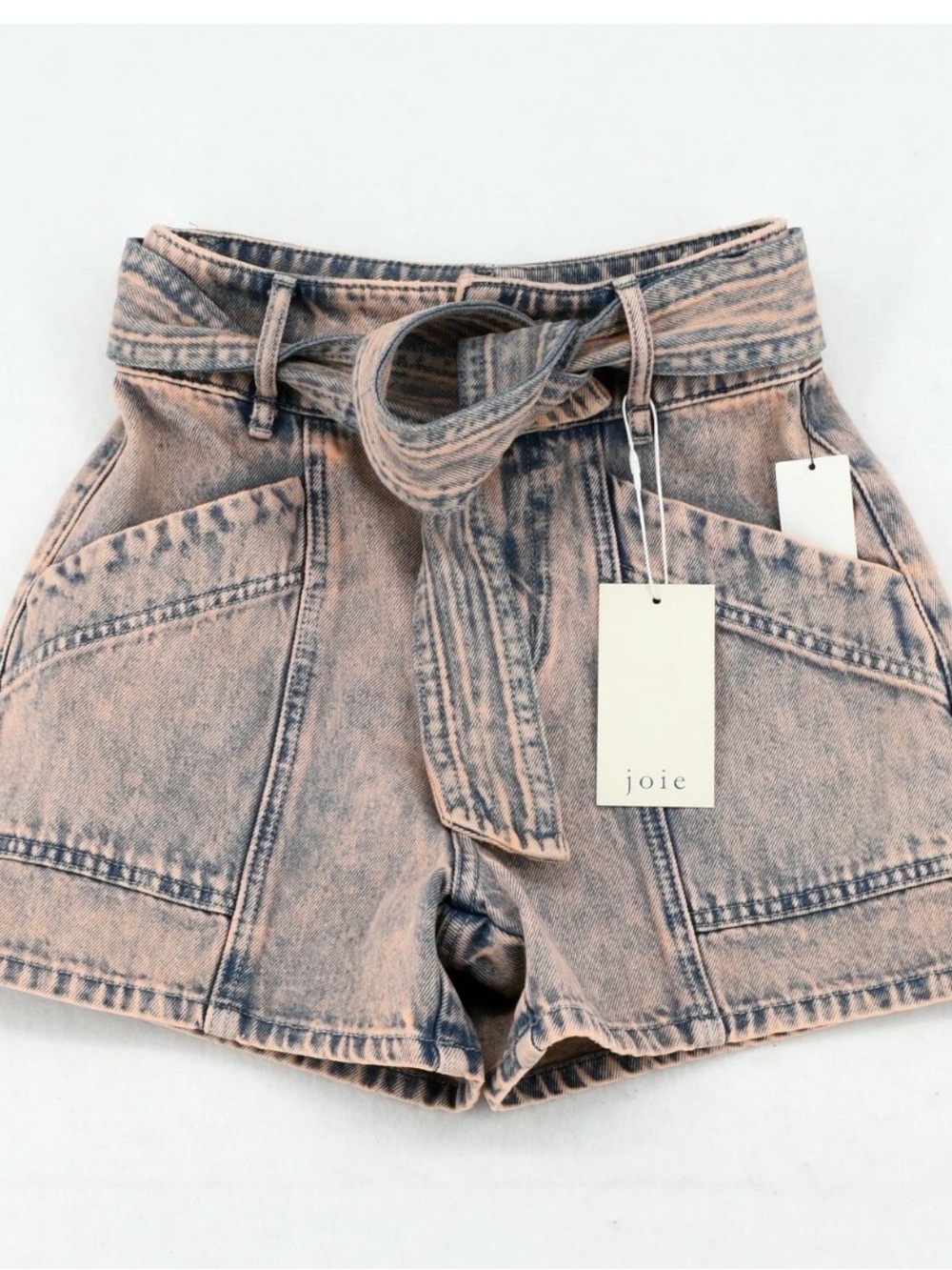 Joie Edana Belted Acid Wash High Rise Denim Shorts NWT Size 29